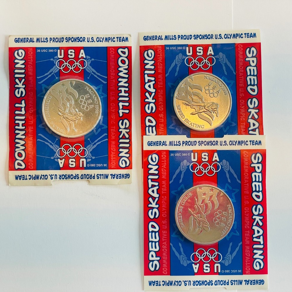 General Mills 1998 Olympic Commemorative Medallion Lot Skiing Skating Nagano